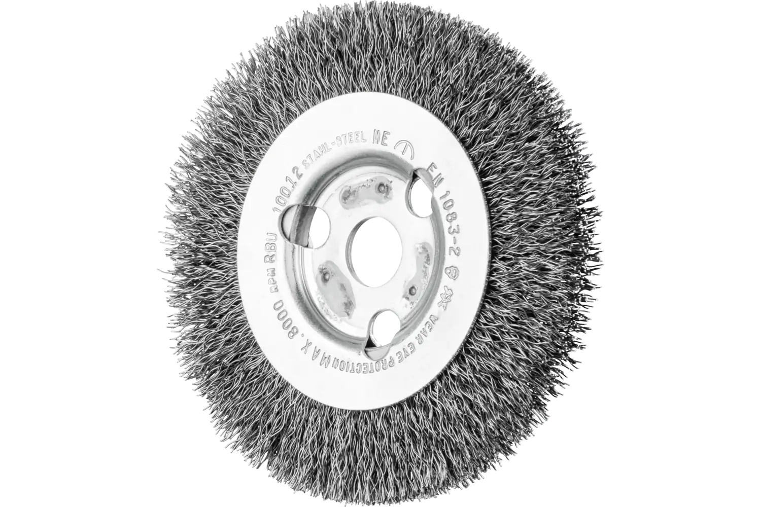 Picture of Pferd Crimped Wire Wheel Brush 4" Dia Narrow Face .012 Carbon Steel 5/8-1/2" Arbor